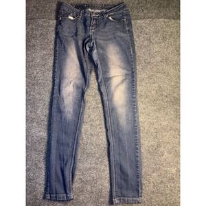UWD Skinny Jeans Women Size 3 Blue Denim Metallic Embroidered Beaded Back Pocket